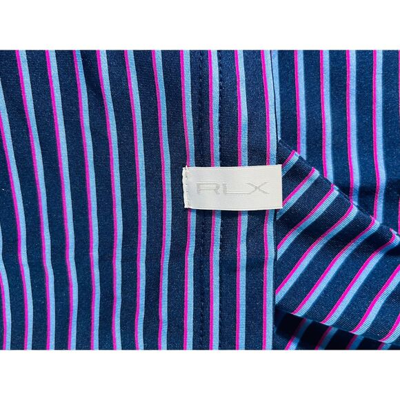 RLX Ralph Lauren Navy Stripe Classic Fit Moisture Wicking Polo Large MSRP $110 - Picture 6 of 8